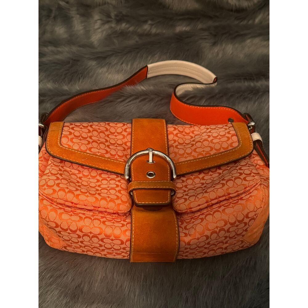 Coach Signature Soho Buckle Flap Shoulder Bag – Orange Canvas & Suede